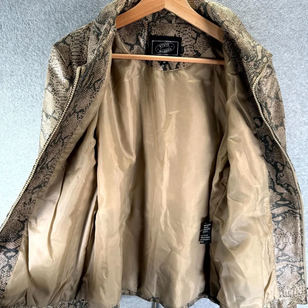 Vintage‎ Steve Madden Leather Jacket Womens Medium Brown Snake Print Full Zip